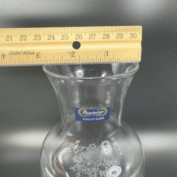 Pasabahce Glass Vase Vessel Tall Clear With White Floral Butterfly Pattern VTG - Picture 3 of 10